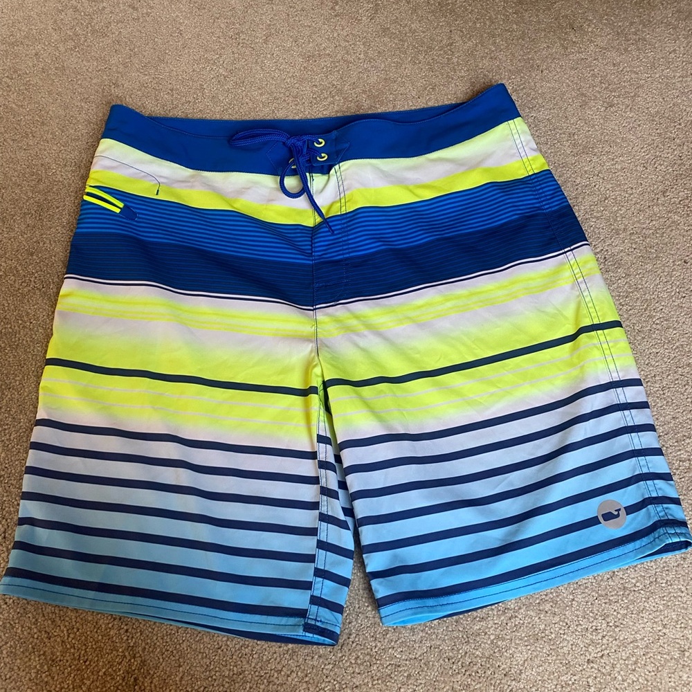 Vineyard Vines Blue and Yellow Striped Swim Shorts